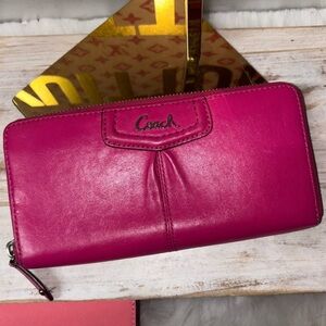 Coach Ashley fuchsia leather zip around wallet